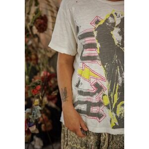Magnolia Pearl ACDC Rock N Roll Tee Shirt Short Sleeve Distressed White NWT
